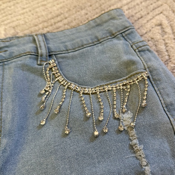 NWT - Denim Shorts with Rhinestones & Pearls - Picture 3 of 9